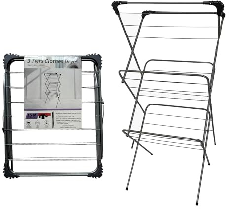 LSC 3-Tier Foldable Clothes Airer Indoor Clothes Drying Rack & Lightweight Drying Rack Space-Saving Clothes Dryer Stand Durable Airers Clothes Indoor Foldable Multi-Level Clothes Drying Racks
