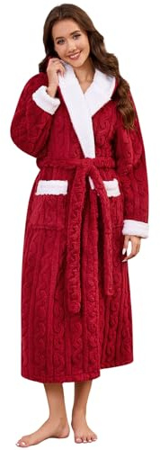 UMIPUBO Donna Accappatoio Lunga Vestaglia Invernale Morbido Pile Accappatoio con Cappuccio Calda Vestaglia da Camera Accappatoi con Cintura e 2 Tasche Loungewear per Piscina Casa Bagno
