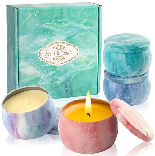 Auralome Duftkerzen Geschenkset Duft Kerzen Set - Geschenke Kerze Geschenk Sojawachs Kerzenset Weihnachten Scented Candle Mitarbeiter Geburtstag Weihnachtsgeschenke Muttertag Arbeitskollegen 4 Stück