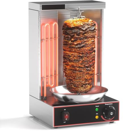 ZEEKYFOR Macchina per Shawarma con Girarrosto Verticale, Forno Rotante con Griglia in Acciaio Inossidabile da 50-300℃, Macchina Elettrica per Kebab Doner da 2400W per Uso Commerciale e Domestico