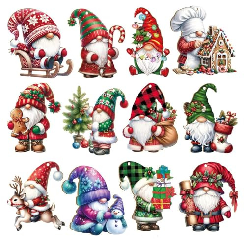 XFSRG 36 Pezzi Ciondoli Natalizi Decorazione di Natale Specie Gnomo in Legno Appendere Ornamento per Albero di Natale Perfetto La Casa Regali Feste (Set 3)