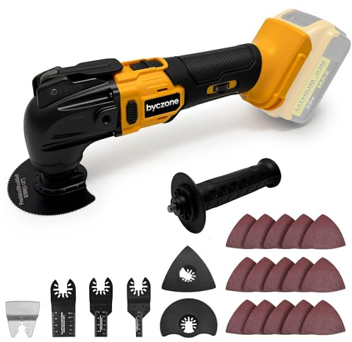 byczone Oscillating Multi Tools for DeWalt 20V Max Battery, Cordless Multitool with 6 Variable Speed 8,500-21,000 RPM, 23PCS Sanding and Cutting Oscillating Tool [Tool Only]