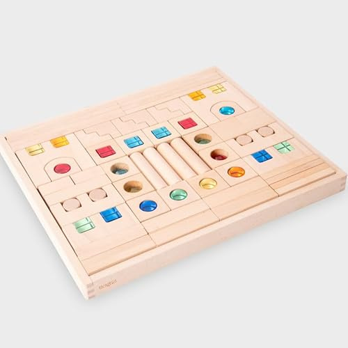 tickit Wooden Building Blocks & Gems Set – 83-Piece Sensory Construction Toy with Gem Cubes, Gem Circles, Kaleidoscope Blocks & Tray – For Creative & Open-Ended Play