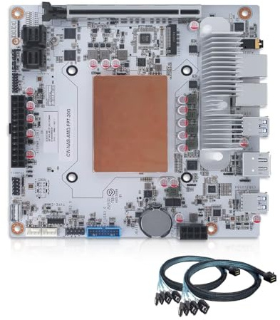 SJRC NAS Motherboard 8 Bay with Dual 10 GbE RJ45, Ryzen 7 8845HS Mini ITX Mainboard with 2xM.2 NVMe PCIe4.0 x4 NAS Board, USB4 40Gbps, Barebone NO RAM NO SSD (2xSFF-8643 Cable)