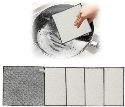 Qiwieod Paño para Lavar Platos - Trapo de Limpieza Húmedo y Seco Sin Rayar para Sartén,5 Piezas Trapo Multiusos De Cocina para Limpiar Vajilla Azulejos Horno Fregadero Ollas Sartenes