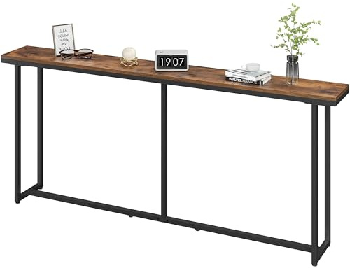 Yaheetech Slim Console Table, 180 × 20 × 81 cm, Rustic Brown & Black