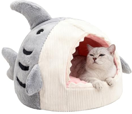 Katzenhöhle - Hai Plüsch Nest mit rutschfestem Boden,Cartoon Katzen Nest Kleines Hundebett | Für Kätzchen Welpe Innenbereich Wohnzimmer Balkon Wohnung Büro Winter Kalte Witterung