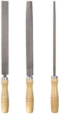 sourcing map Set di 3 lime per legno da 25,4 cm in acciaio piatto/rotondo/semicircolare raspa multifunzione lime a mano con manico in legno per la lavorazione del legno affilatura legno metallo
