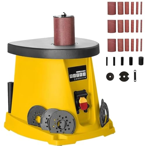 Electric Oscillating Spindle Sander, 450W Desktop Column Sanding Machine with 5 Pcs Sanding Sleeves and 3 Sets of Sandpaper, Max. Speed 2000 RPM Drum Sander with Angle Grinding, for Woodworking