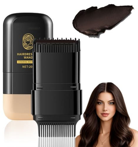 Hair Colour Stick for Grey Root Touch Up & Cover - Wash Free Temporary Hair Dye with Comb Applicator - Waterproof & Sweat Proof Long Lasting Root Concealer for Men & Women Dark Shade