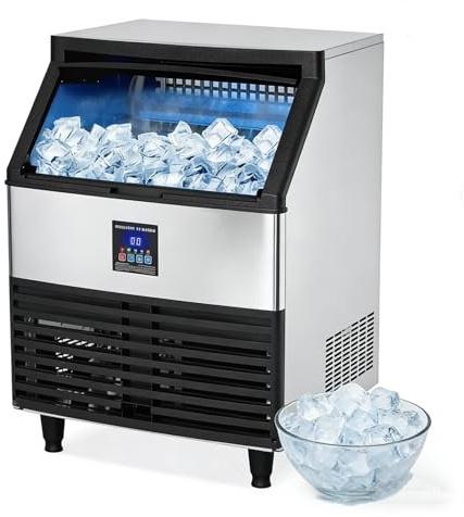 PEIXU 500W Máquina de Hielo Comercial 120KG/24H, Máquina Industrial Portátil con Panel de Control LCD Inteligente, Ideal para Cafeterías, Bares y Hoteles