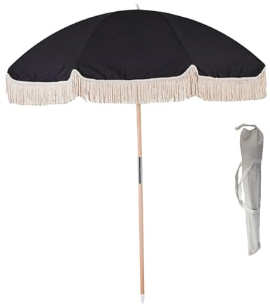 HUPQCVX Ombrellone Da Esterno Con Nappa, Forte Capacità Portante, Palo In Legno Massiccio, Ombrellone Da Spiaggia Da 2 Metri, Nero.(Black)
