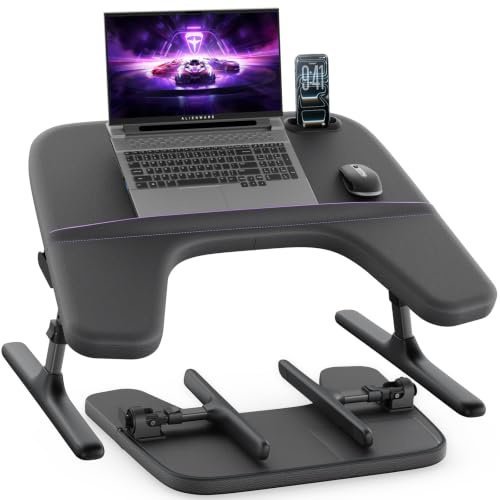 SAIJI Table de Lit Rabattable avec Accoudoirs Rembourrés – Plateau de Lit Réglable en Hauteur et Inclinaison pour Adultes, Support Ordinateur Portable Lit pour Travail, Lecture et Jeux (Noir)