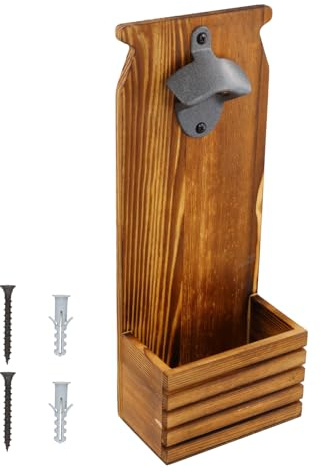 Bieröffner Wand Holz，Kronkorken Sammler Flaschenöffner mit Magnet，Wandflaschenöffner mit Auffangbehälter，Flaschenöffner Holz für Pub Küche Terrasse Outdoor, für Herren, Papa und Ehemann，12x7,4x30cm