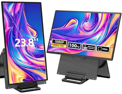23,8'' Portable Monitor, 100Hz Tragbarer Monitor mit Kickstand, Laptop Monitor Erweiterung mit Lautsprechern, Großer Gaming Monitor IPS Display für Laptop/PC/Mac/Xbox- VESA USB-C & HDMI Anschluss