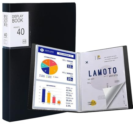 A5 Display Folder with 40 Plastic Sleeves for School and Offices | A5 Folder with Plastic Sleeves A5 Display Book Presentation Folders for Certificates Artwork Reports and Project Papers Black