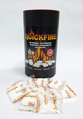 Quickfire 100 tändare för eldstäder, grilltändare för eldstäder, eldstäder, tändpåse + gratis 1 st Rotthues tändare