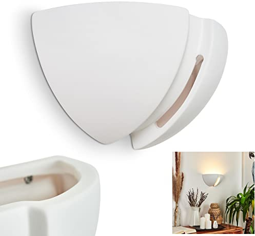 Applique murale Kawasaki en céramique blanche, luminaire créant un élégant jeu de lumière au mur, l'abat-jour en plâtre peut être peint avec tout type de peinture, pour 1 ampoule E27, sans ampoules