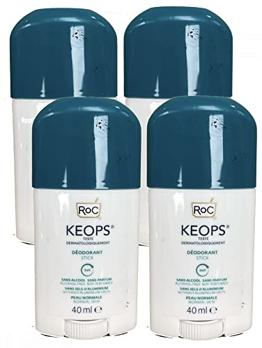 RoC - Keops Déodorant Stick - Sans parfum - Sans alcool - Réduit la transpiration excessive - Lot de 4 x 40 ml