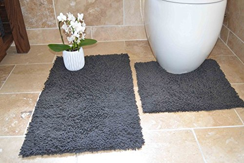 Rapport Cotton Twist bad- och WC-matta, bomull, grå, badmatta (76 x 46 cm), golvmatta 46 x 45 cm.