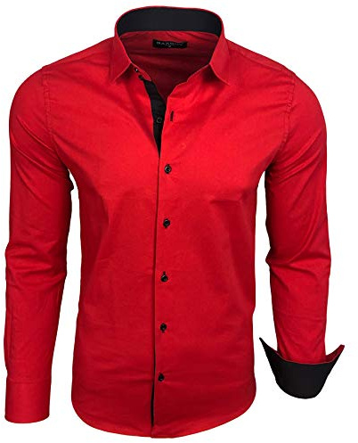 Camicia da uomo a manica lunga con collo e polsino a contrasto, per il lavoro, per il tempo libero per l'abito da matrimonio R-44