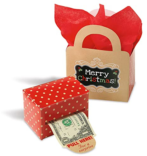 Current Kraft Christmas Money Dispenser and Gift Set, 2-1/2 x 3-Inch Bill Holders with Holiday Cash Box for Kids, Includes 60 Seals to Join Bills