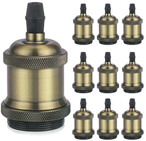 DiCUNO E27 vintage solid Lampenfassung, Aluminium & Keramik Lampenhalter, E27 Sockel für Glühbirne, Antiker-Look für Wand-, Tisch- & Deckenleuchte, DIY Zubehör, Champagne Gold, 10er Pack