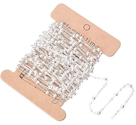 arricraft 10m/32.80 Feet Silver Chains, Brass Cable Chains with 3mm Balls, 1 Roll Chains for Necklace Jewelry Accessories DIY Making