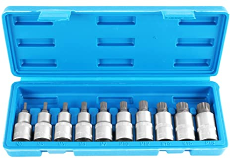 TECPO Steckschlüssel 1/2 Zoll Set, 10-teilig Vielzahn Nuss Satz XZN Innenvielzahn Bit Nüsse Stecknüsse Vielzahnschlüssel Biteinsätze M4, M5, M6, M8, M9, M10, M12, M14, M16, M18 KFZ Werkzeug