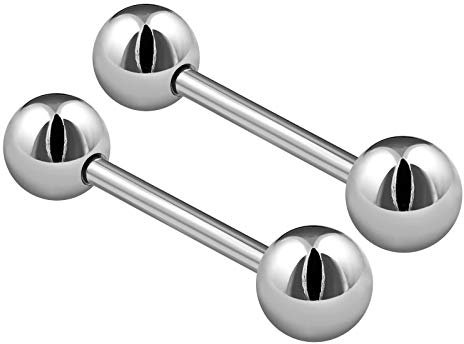 KJM FASHION 2 Stk Chirurgenstahl Zunge 1,6mm 14g 14 mm 9/16 6mm Kugel Brustwarzen Tongue Zunge Barbell Zunge Ohrringe Nippel Piercing Schmuck 2503