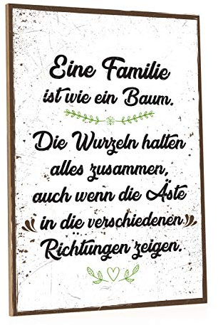GRAVURZEILE Holzschild mit Spruch - Familie ist wie ein Baum - Moderne Kunstdrucke auf Holz - Wand Dekoration im Vintage-Look Kunstdruck für Familie Freunde in Küche Home & Co