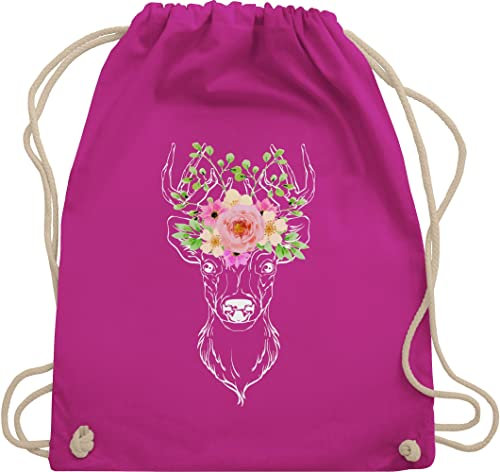 Turnbeutel Rucksack - Kompatibel mit Oktoberfest Tasche - Hirsch Blumengeweih Hirschgeweih Geweih - Unisize - Fuchsia - trachtenrucksack bayrische blumen stoffrucksack trachtentaschen bayrisch