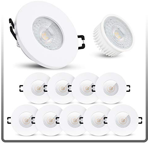 linovum ISAWO Einbaustrahler Bad IP65 mit LED Leuchtmittel 10 Stück - 4W neutralweiß 230V - Badeinbaustrahler flach weiß rund