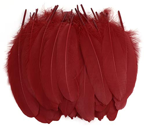 MWOOT 100 Stück Rot Gänsefedern, ideal als Dekoration zum Karnival für Halloween Fest Masken, Kostüme und Basteln, Sicher und Ungiftig und Nicht verblassen