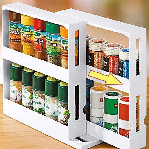 FC Fancy Drehbares Multifunktions-Lagerregal, Slide & Swivel Gewürzregal, effizienter Gewürzhalter für den Küchenschrank Schwenk- und ausziehbar