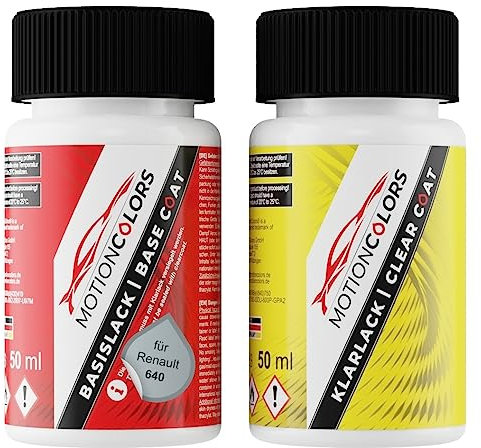 MOTIONCOLORS Gris Iceberg Metallic/Silbergrau Metallic 640 für Renault Autolack Lackstift Set Basislack und Klarlack je 50ml