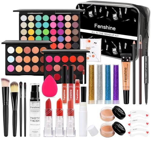 Kit di trucco tutto in uno, set regalo di trucco per donne principianti, kit di trucco essenziale di avvio con una palette di ombretti, un rossetto