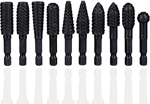 Eyech 10-teiliges Raspel-Set für Holzschnitzerei, Feilen, Raspel, Bohrer, 1/4 Zoll Sechskantschaft, rotierende Raspelfeilen-Set, passend für DIY-Holzbearbeitung, Holz, Schleifen, Gravieren