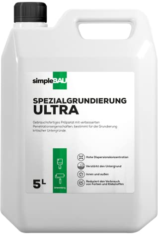 simpleBAU Grundierung Wand Innen und Außen - Grundierung für Farbe Beton, Gips und Putz - Tiefengrund Innen Gebrauchsfertig & Lösungsmittelfrei