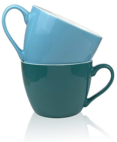 MECOWON 30 OZ Porcelain Coffee Mugs, Set of 2 Large Mugs for Soup, Cereal and Salad (blue)