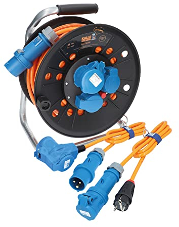 KALLE DAS KABEL CEE-Campingkabeltrommel EXTREME SIGNAL Campingkabel Wohnmobil-Kabel Caravantrommel H07BQ-F 3G 2,5mm² 25 Meter Kabeltrommel +Anschlussleitung mit Winkelkupplung 1,5m +Adapterleitung