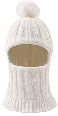 XIAOHAWANG Cappello Invernale a Maglia del Bambino Dinosauro Cappello della Ragazza del Ragazzo Cappello con Orecchie di Neve Sciarpa Scaldacollo da 1 a 10 Anni (Bianco, 3 a 10 Anni)