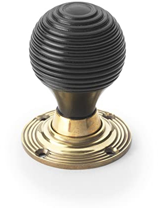 Aged Brass Ebonised Wooden Beehive Door Knobs Rim Mortice Pair of New