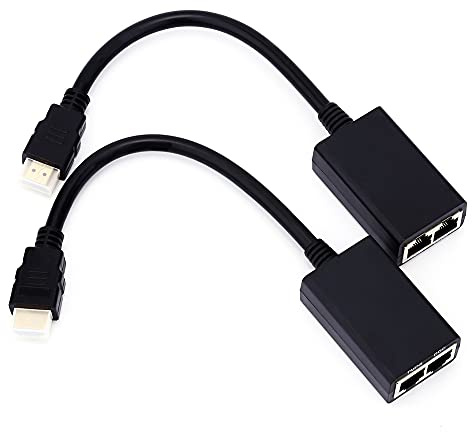 HDMI-Extender über RJ45 CAT5e CAT6 LAN-Ethernet-Netzwerk Bis zu 100 Fuß 1080P HDMI-Kabeladapter, 2 Ports RJ45, 30 M Sender und Empfänger