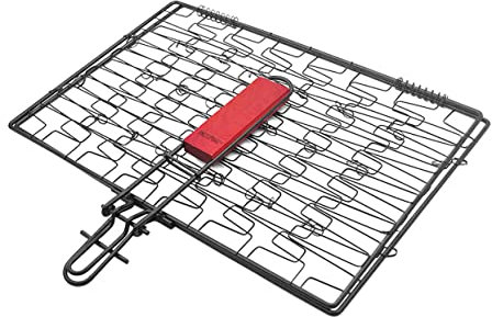 KICHOUSE Cestino per Barbecue Griglia in Carne Verdure Gambe Pieghevoli Manico in Legno Strumento per Grigliare all'Aperto Accessori per Grill 1 Pezzo