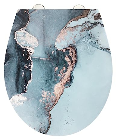 WENKO WC-Sitz Mod. Licata Duroplast antibakteriell Relief-Oberfläche Easy Close Fix-Clip Hygiene Befestigung Maße 38 x 44,5 cm Mehrfarbig Silber matt