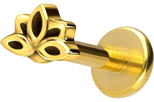 PIERCINGLINE Titan Labret mit Push Fit LOTUSBLÜTE Piercing Ohr Helix Tragus Conch Farb & Größenauswahl
