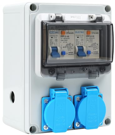 Distributore di corrente da costruzione 16 A, con interruttore Fi, 230 V, scatola di distribuzione a parete, IP66, impermeabile, per interni ed esterni
