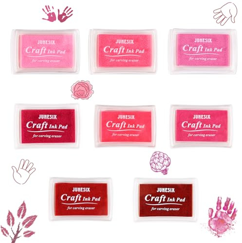 Silkwish Lot de 8 tampons encreurs roses pour empreintes digitales, encreur rouge, pour loisirs créatifs et loisirs créatifs, papier artisanat, tissu, peinture, bricolage et création