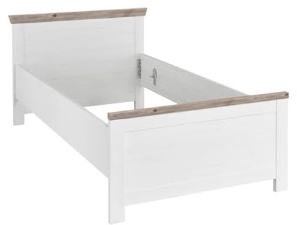 Furn.Design Bett 100 x 200 cm in weiß Pinie und Oslo Pinie Einzelbett Schlafzimmerbett im Landhaus-Stil Rovola (Bett 100cm)
